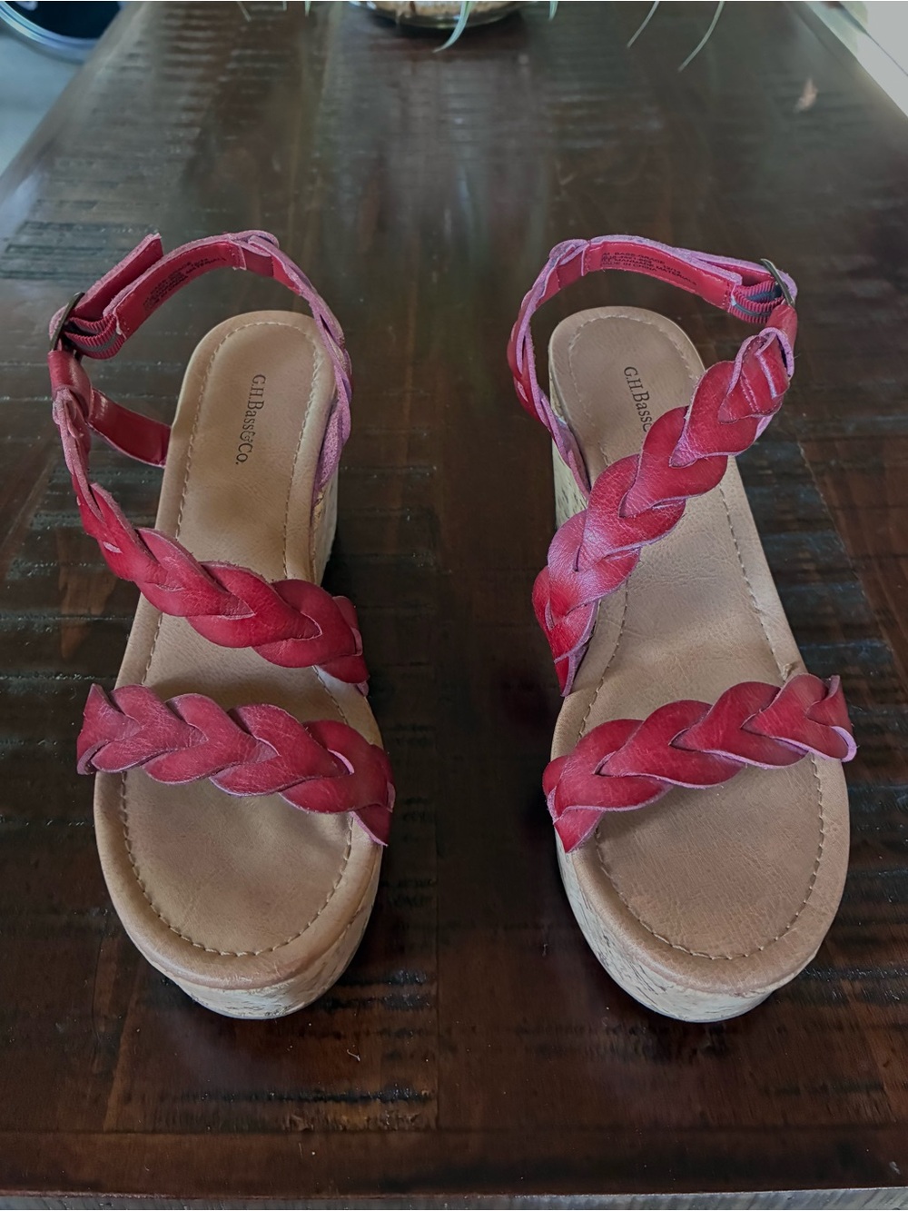 G.H. Bass & Co. Red Braided Wedge Sandals